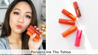 THE LONGEST LASTING TINT EVER  Peripera Ink The Tattoo Review Swatches and Comparisons [upl. by Arrak]