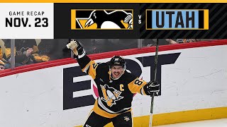 GAME RECAP Penguins vs Utah Hockey Club 112324  Sidney Crosby Scores 600th Career Goal [upl. by Aierbma861]