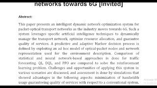 Intent based AI system in packet optical networks towards 6G Invited [upl. by Johnette]