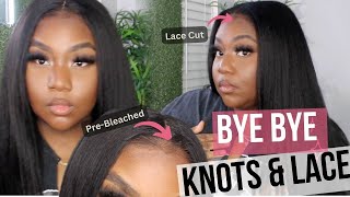 BEAUTIFUL READY TO WEAR BYE BYE KNOTS CLOSURE WIG  7X5 GLUELESS YAKI STRAIGHT WIG UNICE HAIR [upl. by Cassidy]