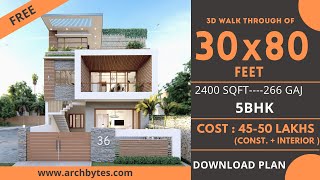 3080 House Design 3D  2400 Sqft  266 Gaj  5 BHK  Modern Design  Terrace Garden  9x24 Meters [upl. by Mccutcheon522]