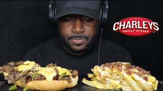 ASMR CHARLEYS EXTRA CHEESY OLD SCHOOL CHEESESTEAK amp ULTIMATE FRIES MUKBANG EATINGSOUNDS TCASMR [upl. by Bourgeois85]