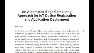 An Automated Edge Computing Approach for IoT Device Registration and Application Deployment [upl. by Antonio]