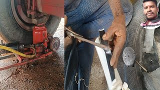 Truck Tyre puncture repair easy method  Tyre open and fittings [upl. by Aelem]