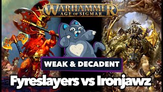 Fyreslayers vs Ironjawz  Age of Sigmar Battle Report [upl. by Rolyt445]