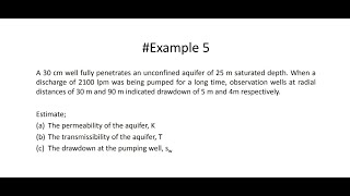 Groundwater Example  Calculate Transmissibility amp Drawdown Unconfined Aquifer [upl. by Amleht]