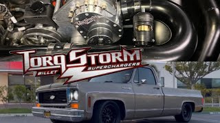 Supercharger Torq Storm Supercharger install on 1974 C10 Squarebody [upl. by Enahpad]