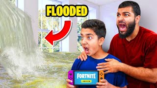 Our House FLOODED While Playing Fortnite [upl. by Haelak284]