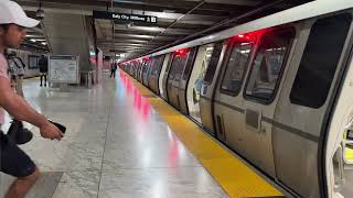 The 8 car Yellow Line SFO Airport Millbrae Train arriving at Embarcadero BART Station in SF CA [upl. by Eeima]