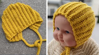 Crochet Newborn Baby Bonnet Hat [upl. by Nay]