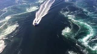 Boat cruising through Saltstraumen maelstrom near Bodø Norway [upl. by Maribel995]