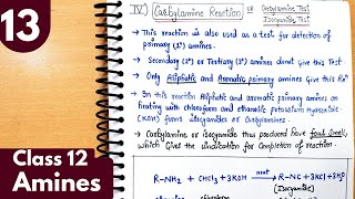 13 Carbylamine reaction Isocyanide Test or Carbylamine Test Test for 1° primary amine Class12 [upl. by Enytsuj]