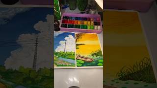 Simple waterscapes 😍😲 summer art stepbystep gouachepainting artshorts painting gouaches [upl. by Ilzel]