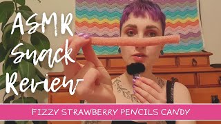 ASMR Snack Review  Eating Fizzy Strawberry Pencils Candy [upl. by Aiyt]