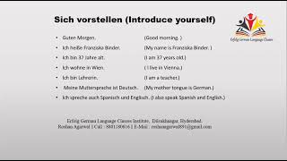 A1 Gespräch sich vorstellen  How to give self introduction in German Language [upl. by Rosalie]