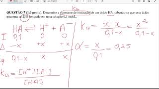 QUÍMICA ANALÍTICA  Constante de ionização de ácido fraco em função do grau de ionização [upl. by Mota662]