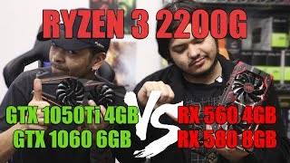 Ryzen 3 2200G com GTX 1050Ti GTX 1060 RX 560 4GB e RX 580 8GB  Teste em 6 GAMES  1080p [upl. by Keane778]