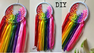 DIY Rainbow dream catcher  Butterfly dream catcher tutorial  DIY Rainbow wall decor  DIY [upl. by Aikrahs763]