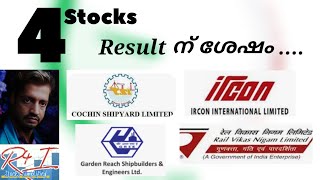 4 stocks result analysis വില്‍ക്കണോ തുടരണോ  rvnlstock ircon cochinshipyard grse [upl. by Nasia335]