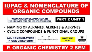 Nomenclature of Organic Compounds  IUPAC Nomenclature  Part 2 Unit 1  POC 1st Carewell Pharma [upl. by Ilatan]