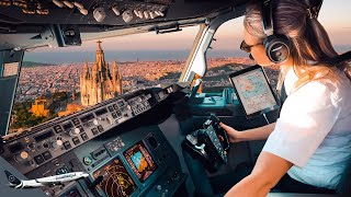 BOEING 737 Stunning LANDING SPAIN BARCELONA Airport RWY24R  Cockpit View  Life Of An Airline Pilot [upl. by Kajdan]