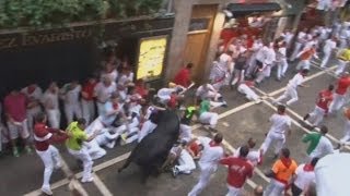 Pamplona bull accidents Two gored as festival enters third day [upl. by Pitarys]