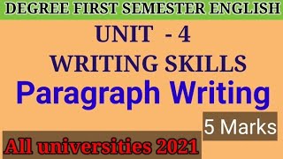 Writing skills ll Paragraph Writing ll Degree first semester English ll Semester I English ll BA BSC [upl. by Airlia]