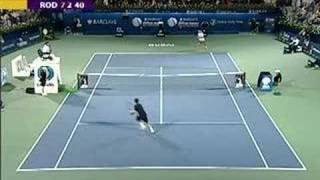 Roddick shoots curve shot 2008 Dubai SF Roddick vs Djokovic [upl. by Stalker]