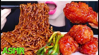 ASMR BLACK BEAN NOODLES FRIED CHICKEN KIMCHI 양념 치킨 짜파게티 파김치 먹방 EATING SOUNDS [upl. by Hugues124]