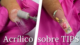 APRENDE a Aplicar ACRILICO Sobre TIPS  como poner Tips en las uñas  uñas acrílicas  tendencia [upl. by Nwahshar]