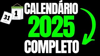 CALENDÁRIO 2025 COMPLETO COM FERIADOS E FASES DA LUA DE 2025 [upl. by Munniks]