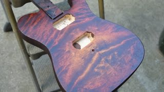 Bursting a guitar using Mohawk Stains  Sunset Burst  Brown Red and Yellow [upl. by Etireugram117]