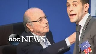 Security Reacts Quickly as FIFAs Sepp Blatter Approached by Demonstrator [upl. by Agee]