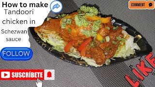 Tandoori chicken in Schezwan sauce  So yummy so delicious cat stop eating it foodvlog recipe [upl. by Nyladnor903]