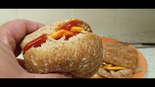 Home Made Sandwich Tuc Potted Beef Wholemeal Roll Hp Sauce Food Snacks Review [upl. by Aneis]