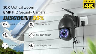 8MP 4K IP Camera 5X10X Optical Zoom Outdoor Wifi Surveillance Camera PTZ Auto Tracking CCTV Dome [upl. by Illa]