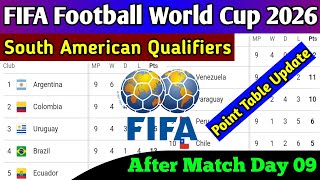 South American Qualifiers New Point Table Standing Update After Match Day 09  FIFA World Cup 2026 [upl. by Nytsirc469]