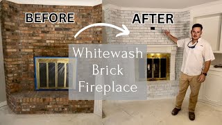 How To Whitewash A Brick Fireplace  Easy  Affordable [upl. by Doris]