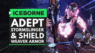 Monster Hunter World Iceborne  Crazy New Adept Stormslinger Bowgun Mod amp ShieldWeaver Armor [upl. by Tnecnev664]