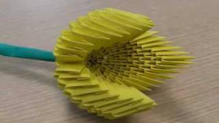 3D origami  flower  yellow tulip with leaf  how to make [upl. by Aneger]