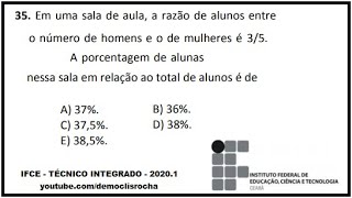 IFCE  TÉCNICO INTEGRADO  20201  QUESTÃO 35  PORCENTAGEM [upl. by Enak960]