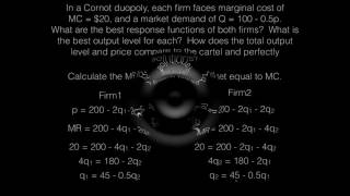 Cournot Duopoly Output Cartel Output and PC Output [upl. by Auqenahc]