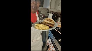 Happy Saturday  Pancakes with Apple topping Bacon sausage and eggs recipe  cookingwithdee [upl. by Allekram]