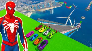 GTA 5 mega ramp down into water map challenge with super racing cars  hombre araña [upl. by Melac]