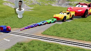 Double Flatbed Trailer Truck vs Speedbumps Train vs Cars Tractor vs Train BeamngDrive [upl. by Weidner]