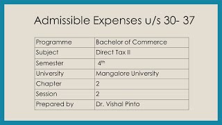 DTII Chpt2 Session 2 Admissible Expenses Us 3037 [upl. by Miran]