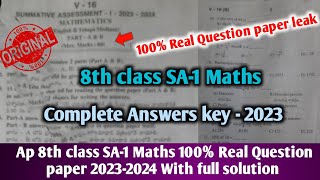 💯Ap 8th class sa1 maths real question paper and answer 2023248th class sa1 maths Answer key 2023 [upl. by Stephani446]