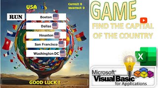 Create a Game Using Excel VBA  Find The Capital of The Country [upl. by Naoma]