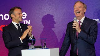 President Macron visits Microsoft France headquarters near Paris [upl. by Ecitnirp]