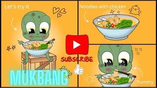 This cute little frog eating super yummy noodles with chicken 😋 Mukbang animation  애니먹방 [upl. by Enirhtac419]